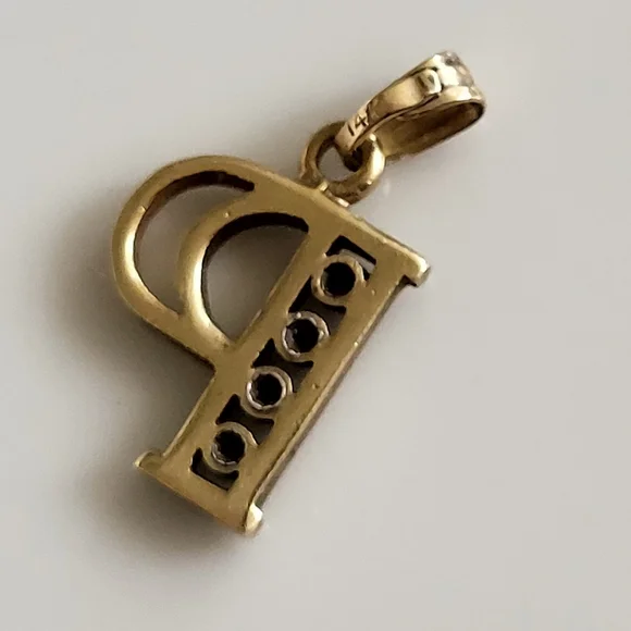 14K Gold Initial “P” Pendant with Diamond Accents - Picture 3 of 5